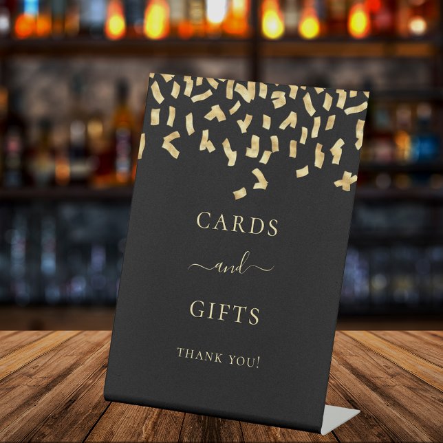 Signe De Table Cartes cadeaux confetti en or noir (Créateur téléchargé)