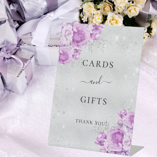 Signe De Table Cartes cadeaux fleurs argent rose violet pour anni