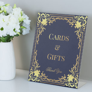 Signe De Table Cartes & Cadeaux Marine Bleu Faux Or Elégant Vinta