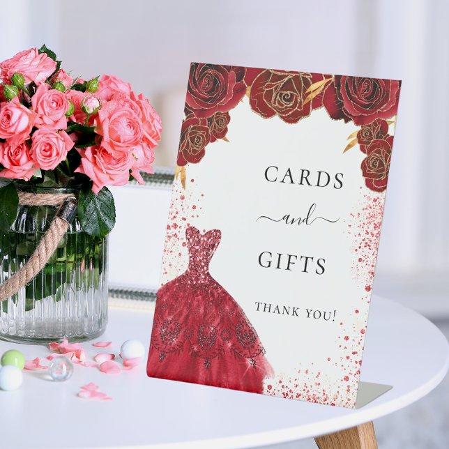 Signe De Table Cartes cadeaux rouge blanc robe fleurs fête (Créateur téléchargé)