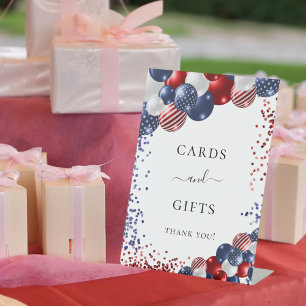 Signe De Table Cartes de ballons rouges bleus patriotiques