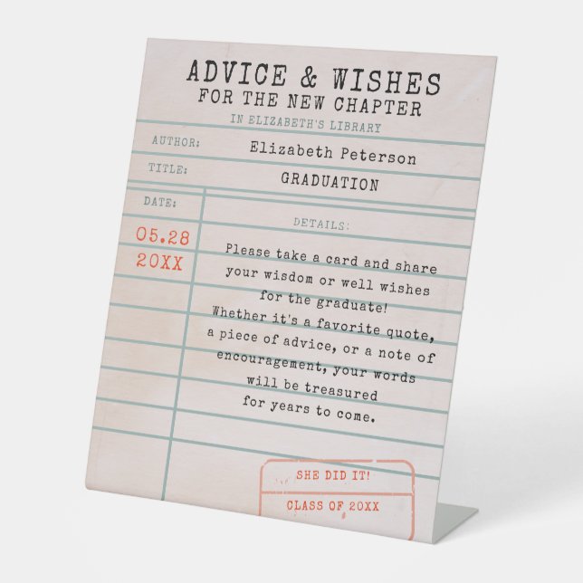 Signe De Table Cartes de bibliothèque Thème Diplôme Conseils Souh (Recto)