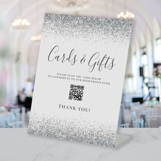 Signe De Table Cartes de mariage argent gris pâle Cadeaux Code QR (Créateur téléchargé)
