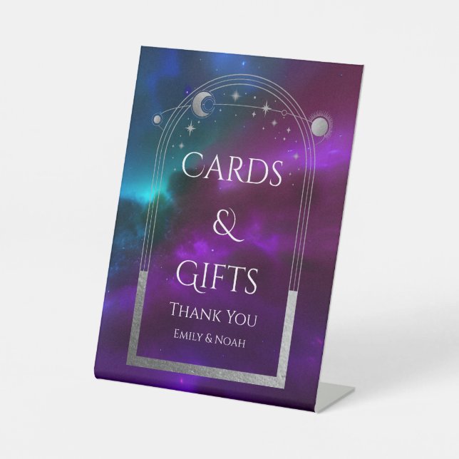 Signe De Table Cartes de mariage célestes violet sarcelle & Cadea (Recto)