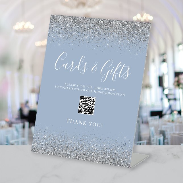 Signe De Table Cartes de mariage Dusty Blue Silver Cadeaux Code Q (Créateur téléchargé)