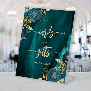 Signe De Table Cartes de mariage florales élégantes sarcelle bleu