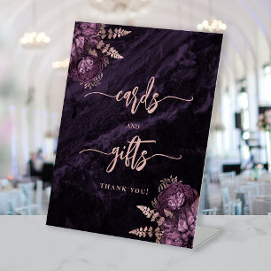Signe De Table Cartes de mariage florales en or rose violet humeu