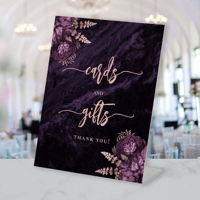 Signe De Table Cartes de mariage florales Rose doré violet humeur (Créateur téléchargé)