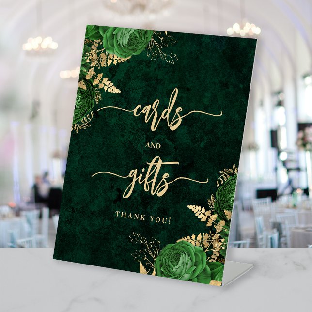 Signe De Table Cartes de mariage florales vert émeraude élégantes (Créateur téléchargé)