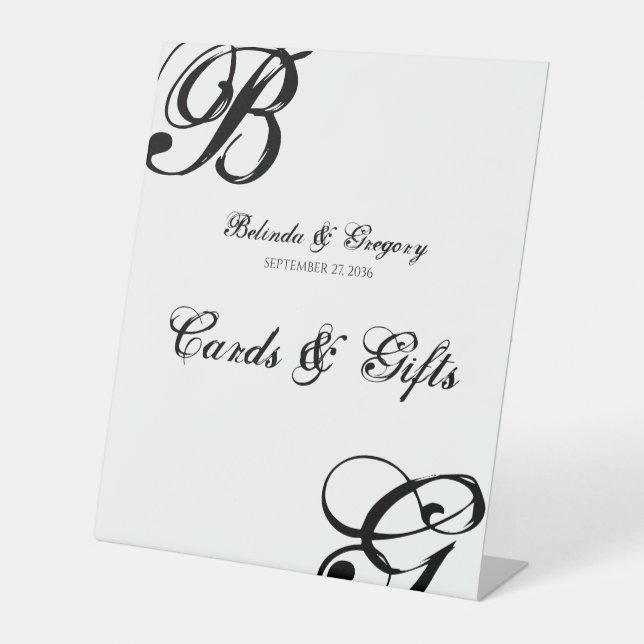 Signe De Table Cartes de mariage Monogramme noir et blanc Cadeaux (Recto)