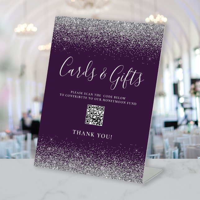 Signe De Table Cartes de mariage Parties scintillant argent viole (Créateur téléchargé)