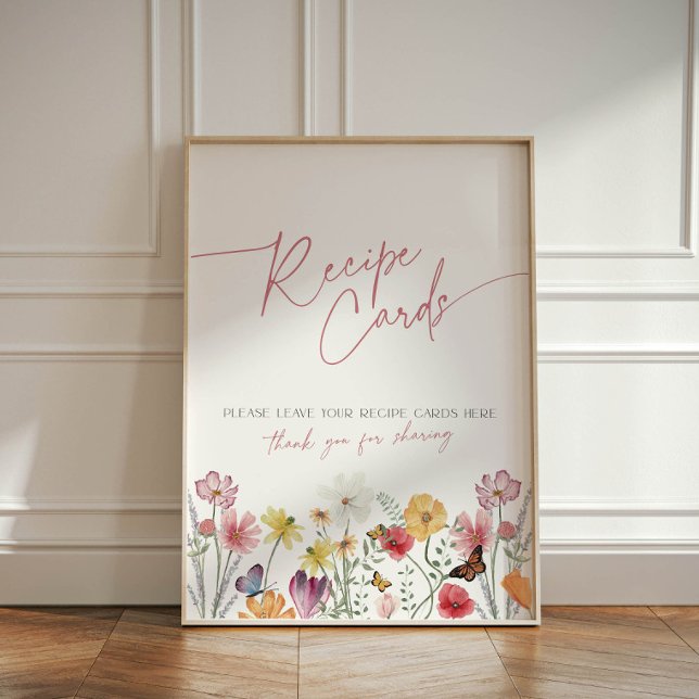 Signe De Table Cartes de recettes fleur sauvage et papillons pour (Recipe cards sign with butterflies and wildflowers)
