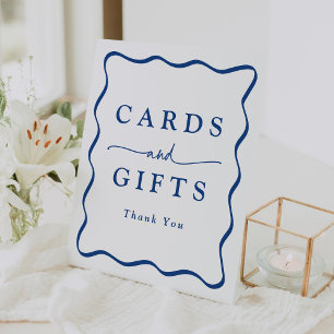 Signe De Table Cartes et Cadeaux à Cadre Bleu Moderne Ondulé