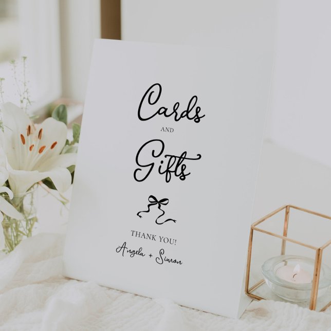 Signe De Table Cartes et cadeaux à main dessinés (bow cards and gifts wedding sign, hand drawn bow, modern vintage inspired, hand written gifts table)