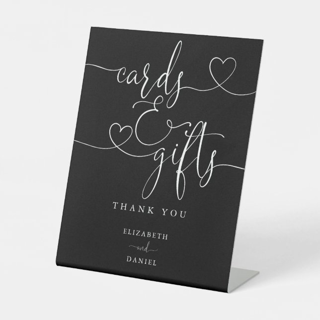Signe De Table Cartes et cadeaux à motif de cœur noir et blanc (Recto)