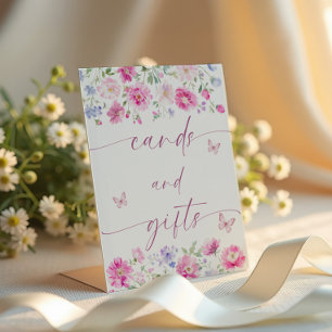 Signe De Table Cartes et cadeaux aux fleurs roses vives