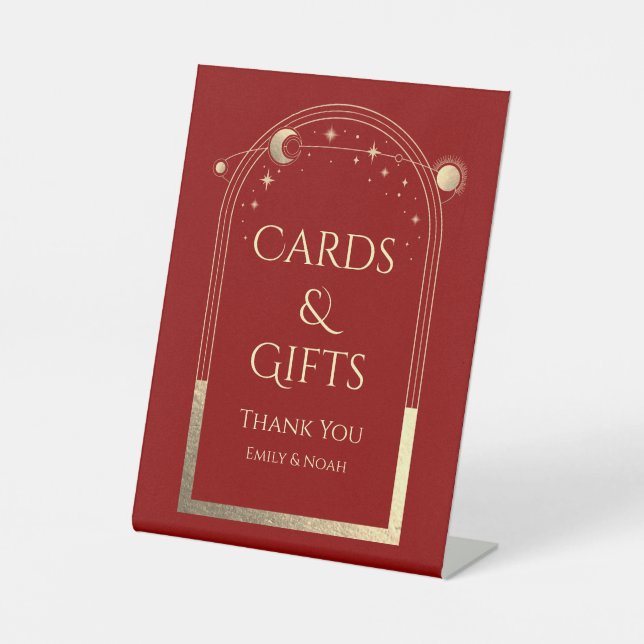 Signe De Table Cartes et Cadeaux Célestes Or Rouge Foncé (Recto)