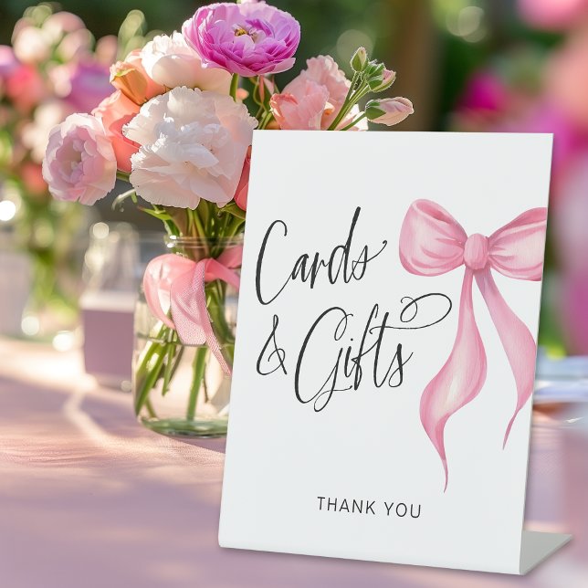 Signe De Table Cartes et cadeaux Coquette Bow rose (Shown on an 8" x 10" pedestal sign)
