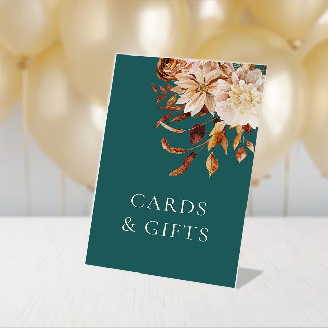 Signe De Table Cartes et Cadeaux d'Automne (Watercolor Fall Leaves Floral Table Top Cards and Gifts Pedestal Sign by Painted Paperie
)