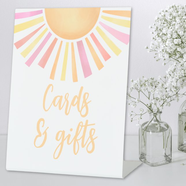 Signe De Table Cartes Et Cadeaux De Baby shower Soleil Rose (Pink Sun Baby Shower Cards And Gifts Pedestal Sign)