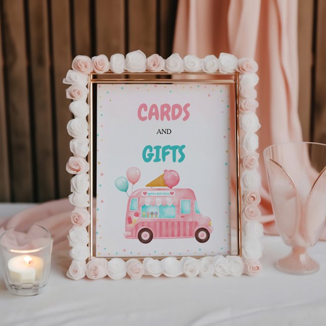 Signe De Table Cartes Et Cadeaux De Camion À Crème De Glace Rose (Créateur téléchargé)