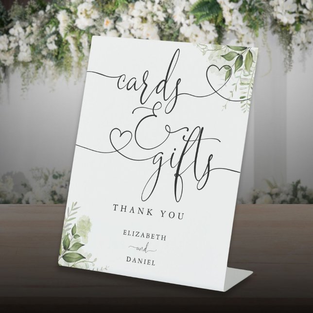 Signe De Table Cartes Et Cadeaux De Coeur Floral (Greenery Floral Heart Script Cards And Gifts Pedestal Sign)