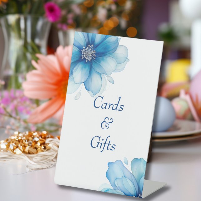 Signe De Table Cartes et cadeaux de Fête des mariées Floral Bleu  (Créateur téléchargé)
