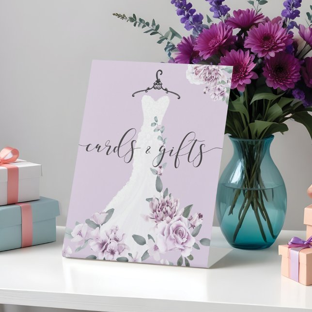 Signe De Table Cartes et cadeaux de Fête des mariées Lavender Flo (Lavender Florals Bridal Shower Cards & Gifts Pedestal Sign)