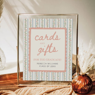 Signe De Table Cartes et cadeaux de fin d'études vintage à rayure