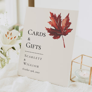 Signe De Table Cartes et cadeaux de mariage à la feuille d'automn