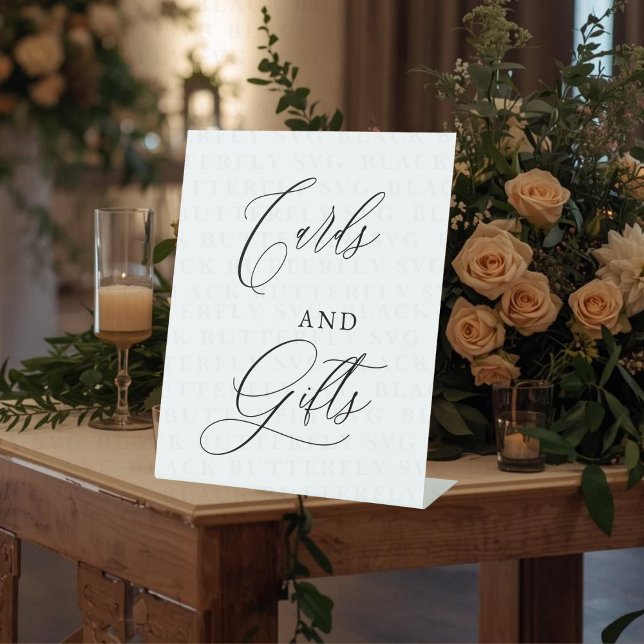 Signe De Table Cartes et Cadeaux de Mariage avec Écriture Élégant (Cards and Gifts Wedding Sign)