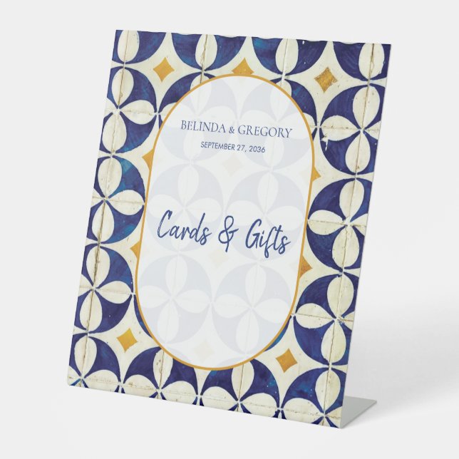 Signe De Table Cartes et cadeaux de mariage bleu et jaune portuga (Recto)