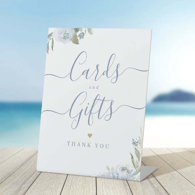 Signe De Table Cartes Et Cadeaux De Mariage Et Cadeaux Fleuris Du (Dusty blue floral rustic Wedding Cards And Gifts Pedestal Sign)