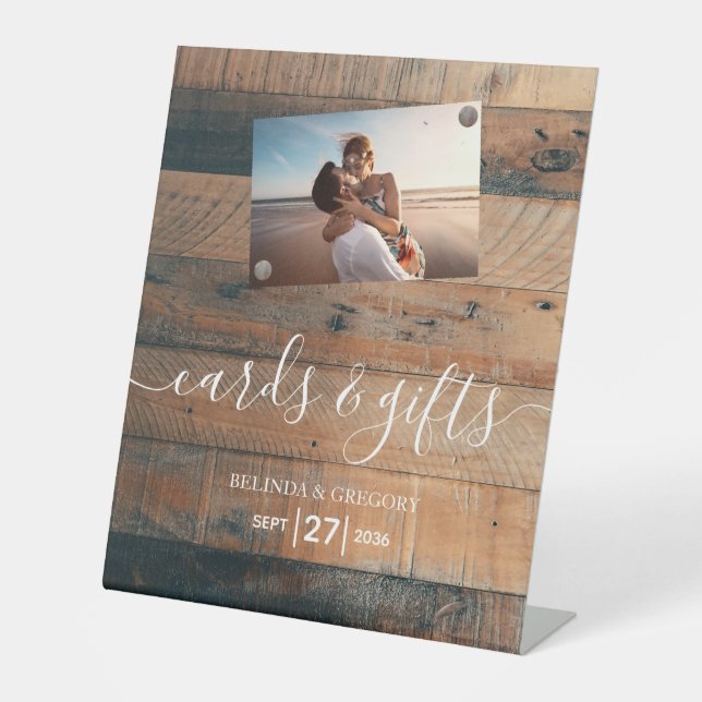 Signe De Table Cartes et cadeaux de mariage Rustic Wood Photo (Recto)