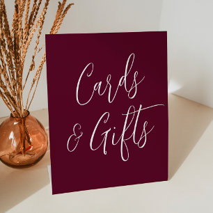 Signe De Table Cartes et Cadeaux de Mariage Simple Script Bourgog