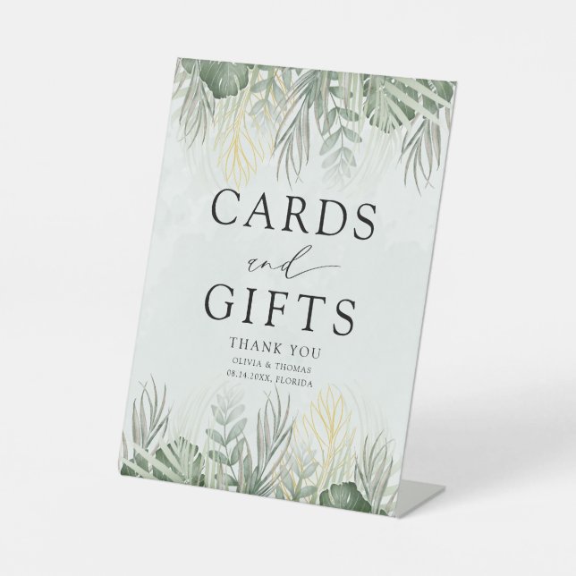 Signe De Table Cartes et cadeaux de mariage tropical vert (Recto)