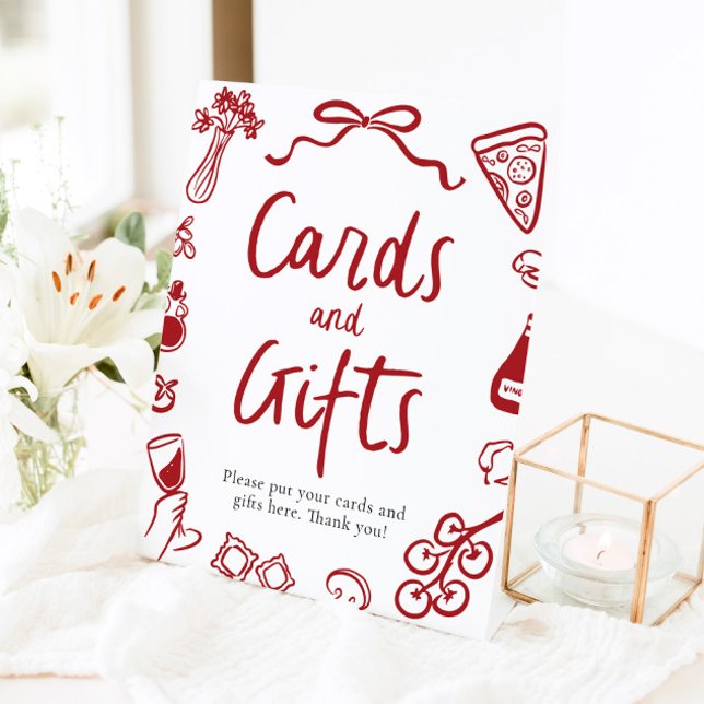 Signe De Table Cartes et Cadeaux de Pizza Italienne Moderne C'est (Modern That's Amore Italian Pizza Cards and Gifts Pedestal Sign)