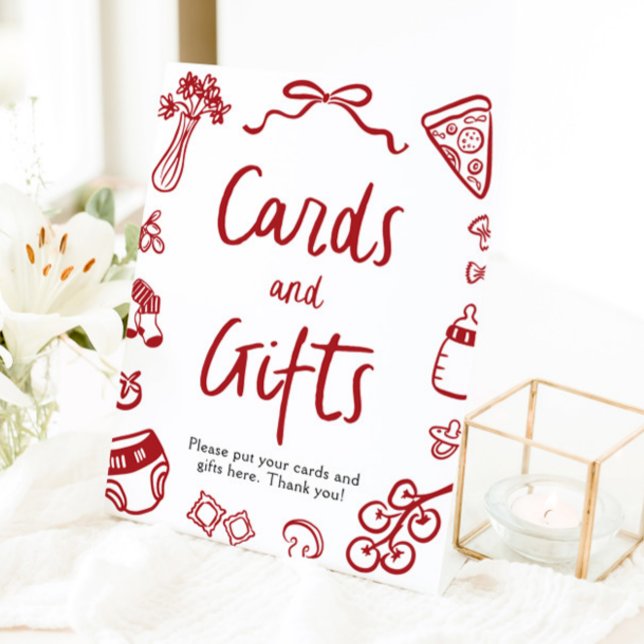 Signe De Table Cartes et cadeaux de pizza italiennes à la main (Modern Hand Drawn Italian Pizza Cards and Gifts Sign)