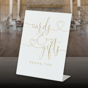 Signe De Table Cartes et Cadeaux de Script de Coeur d'Or Élégant