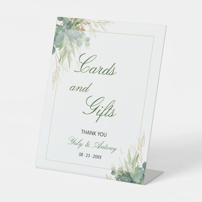 Signe De Table Cartes et cadeaux de verdure de feuillage d'eucaly (Recto)
