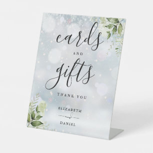 Signe De Table Cartes et cadeaux de verdure florale d'hiver