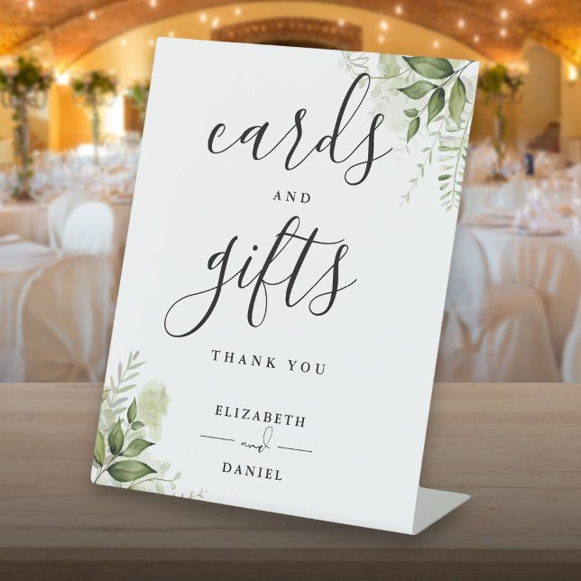 Signe De Table Cartes et cadeaux élégants de verdure florale (Elegant Floral Greenery Cards And Gifts Pedestal Sign)