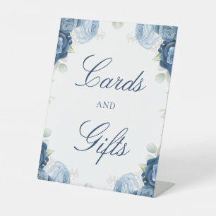 Signe De Table Cartes et Cadeaux Fleuris Bleu Poussiéreux