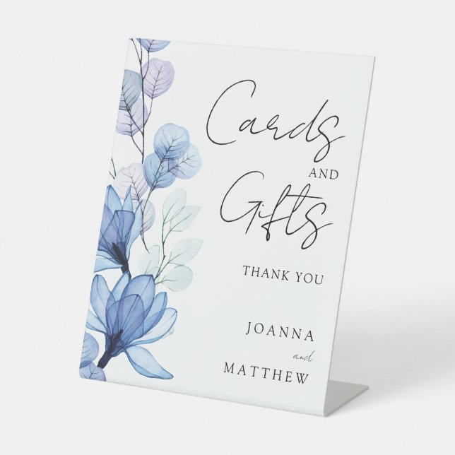 Signe De Table Cartes Et Cadeaux Floraux Bleus Dusty Transparent (Recto)