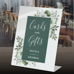 Signe De Table Cartes et cadeaux floraux élégants vert émeraude