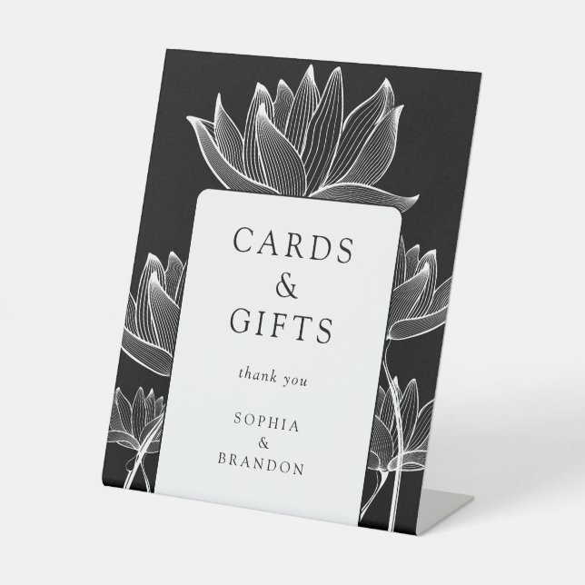 Signe De Table Cartes Et Cadeaux Floraux Modernes Noirs Et Blancs (Recto)