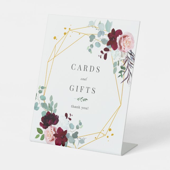 Signe De Table Cartes et cadeaux floraux roses (Recto)