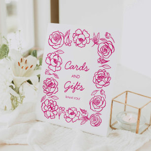 Signe De Table Cartes et cadeaux floraux roses tirés à la main