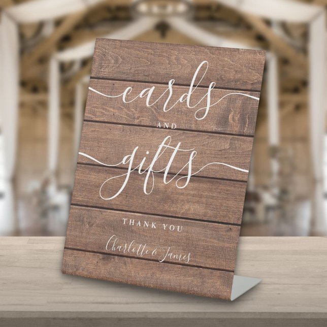 Signe De Table Cartes Et Cadeaux Grange Rustique Signature Script (Cards And Gifts Rustic Barn Wood Signature Script Pedestal Sign)