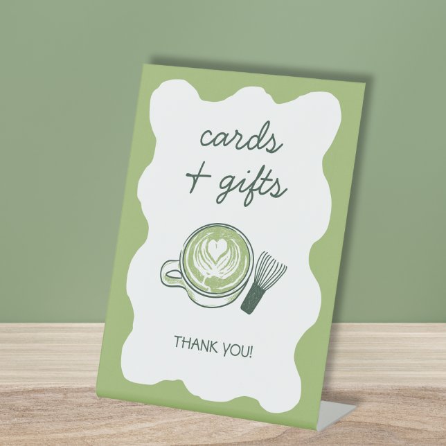 Signe De Table Cartes et cadeaux Matcha Fête des mariées Thé vert (Matcha Cards & Gifts Bridal Shower Green Tea Pedestal Sign)